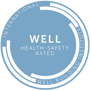 Logo for the Well Health-Safety Rated 2022 Logo from the International Well Building Institute.