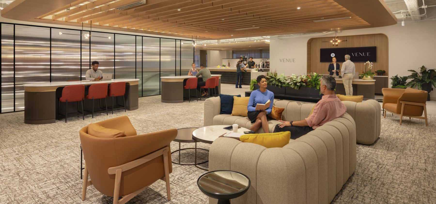 Interior renderings of the second floor Amenity area at One North Wacker, West Loop, Chicago, IL