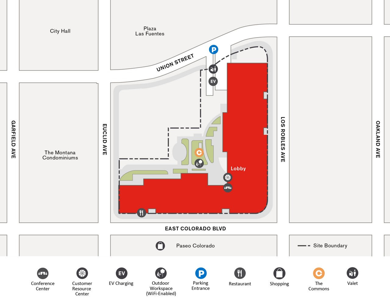 Site Map for Western Asset Plaza, in Pasadena, CA.