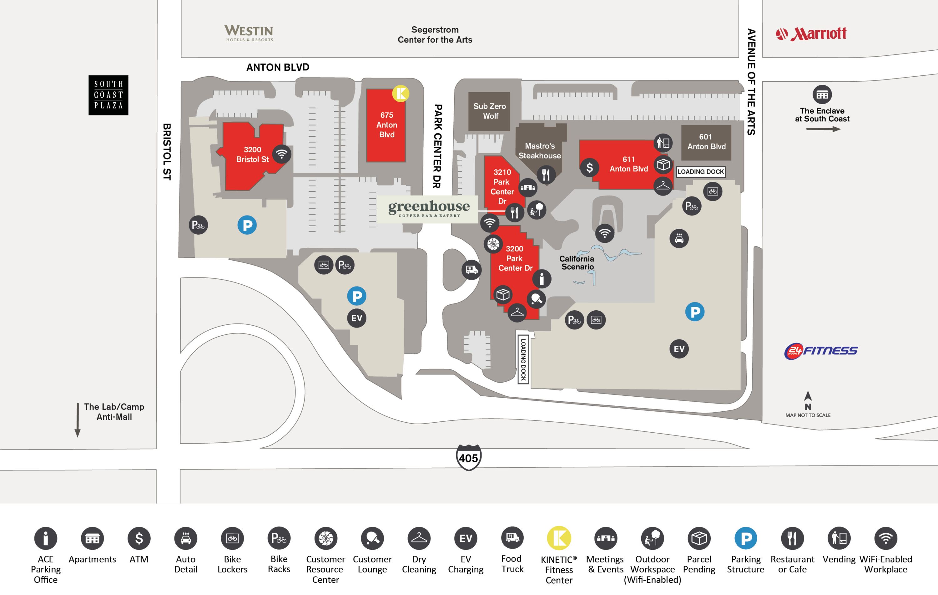 Site Map for Pacific Arts Plaza Located in Irvine, CA