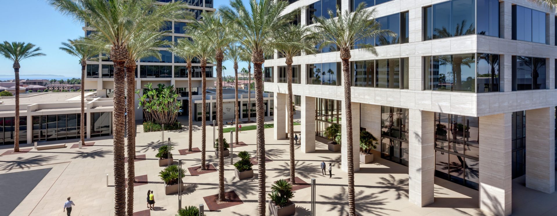 General exterior views of 520 Newport Center Drive office building in Newport Center. RMA Photography 2015.