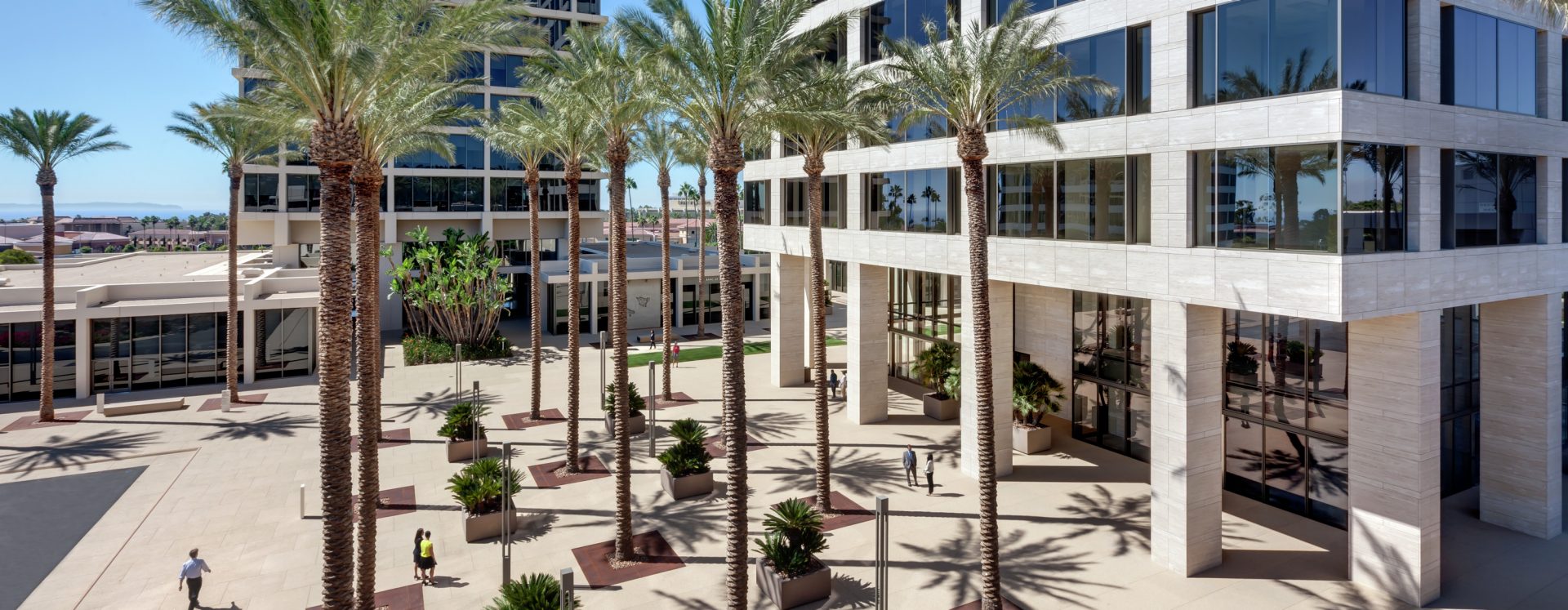 General exterior views of 520 Newport Center Drive office building in Newport Center. RMA Photography 2015.