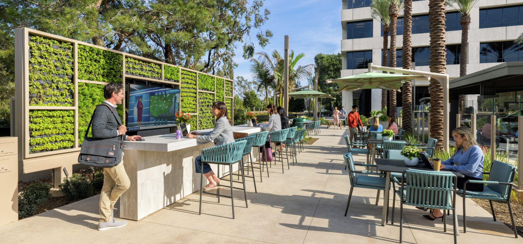 Exterior lifestyle photography of the Commons at 610 Newport Center Drive in Newport Beach, CA.