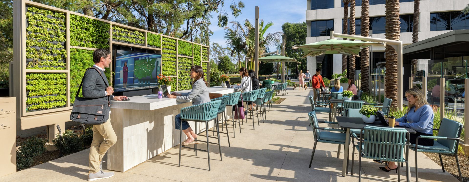 Exterior lifestyle photography of the Commons at 610 Newport Center Drive in Newport Beach, CA.