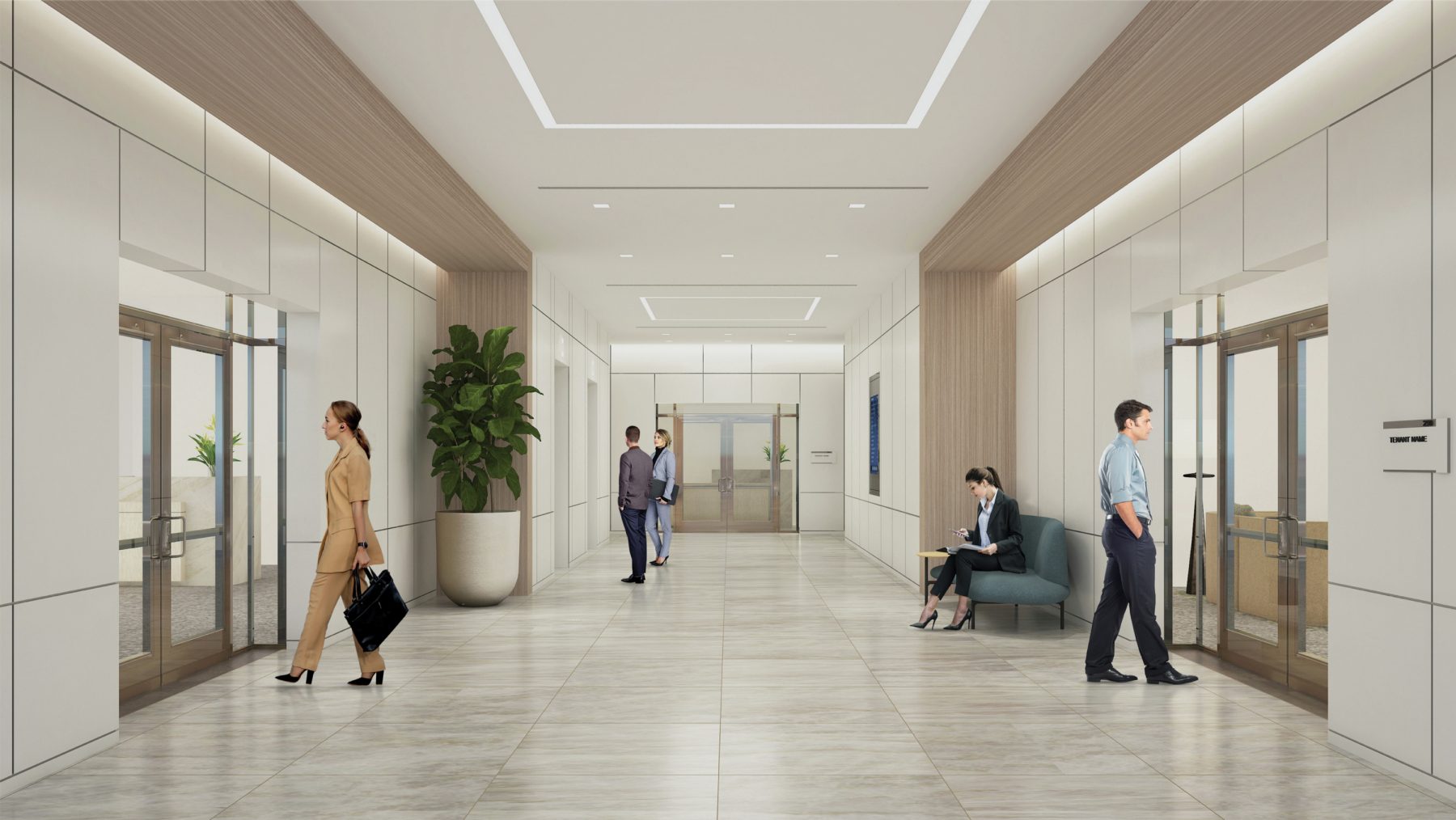 Interior rendering of the lobby reinvestment at 680 Newport Center Drive in Newport Beach, CA.