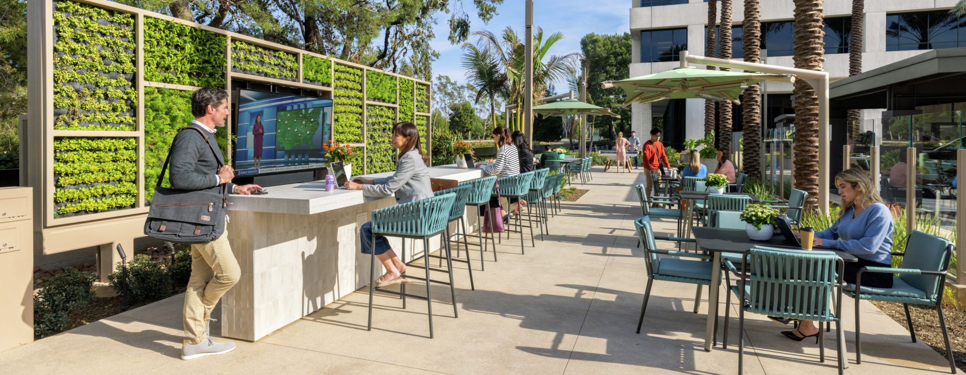 Exterior lifestyle photography of the Commons at 610 Newport Center Drive in Newport Beach, CA.