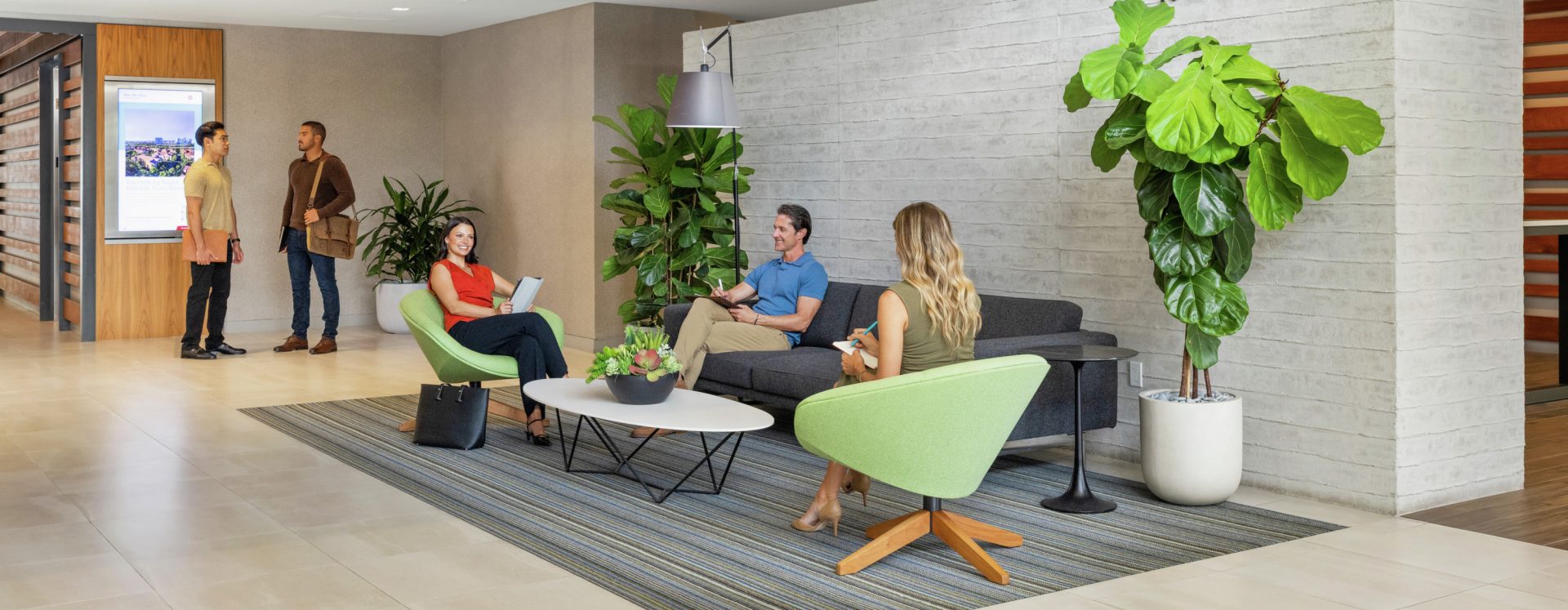 Interior lifestyle photography of the lobby at One Del Mar in San Diego, CA.