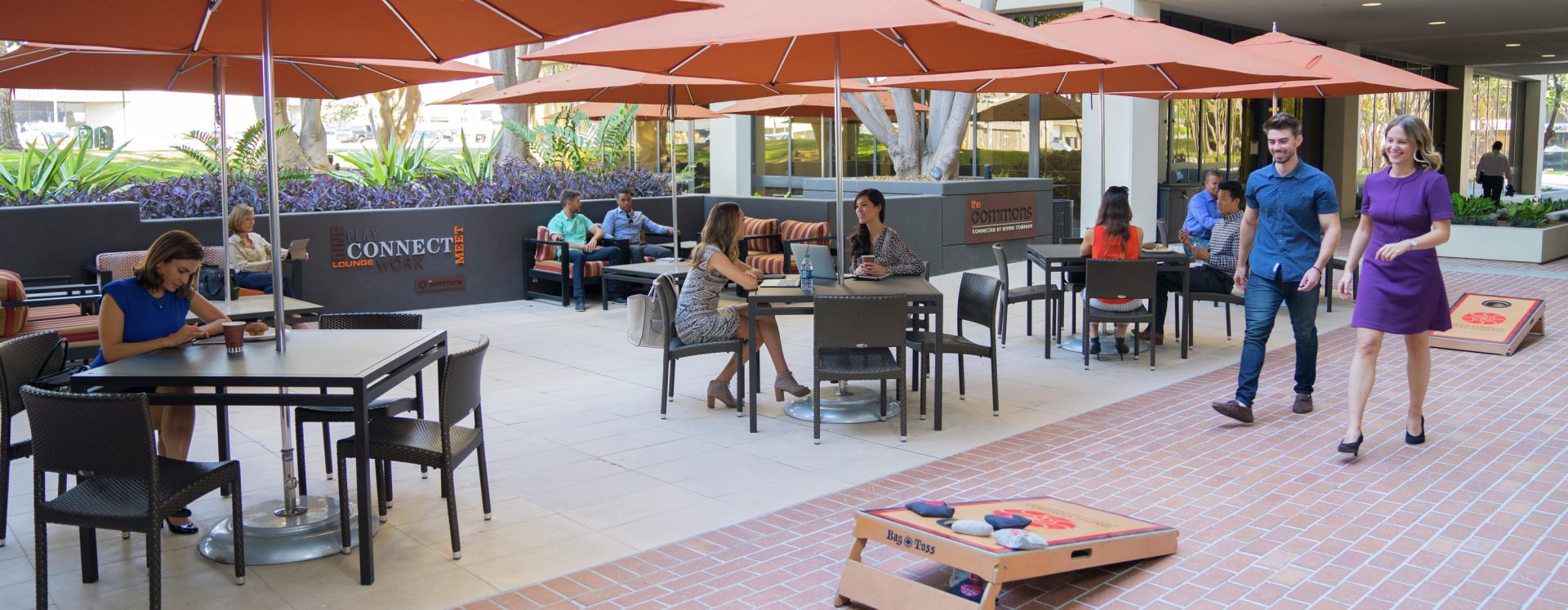 Lifestyle photography of the Commons, at La Jolla Gateway, 9171 Town Center Drive, San Diego, Ca