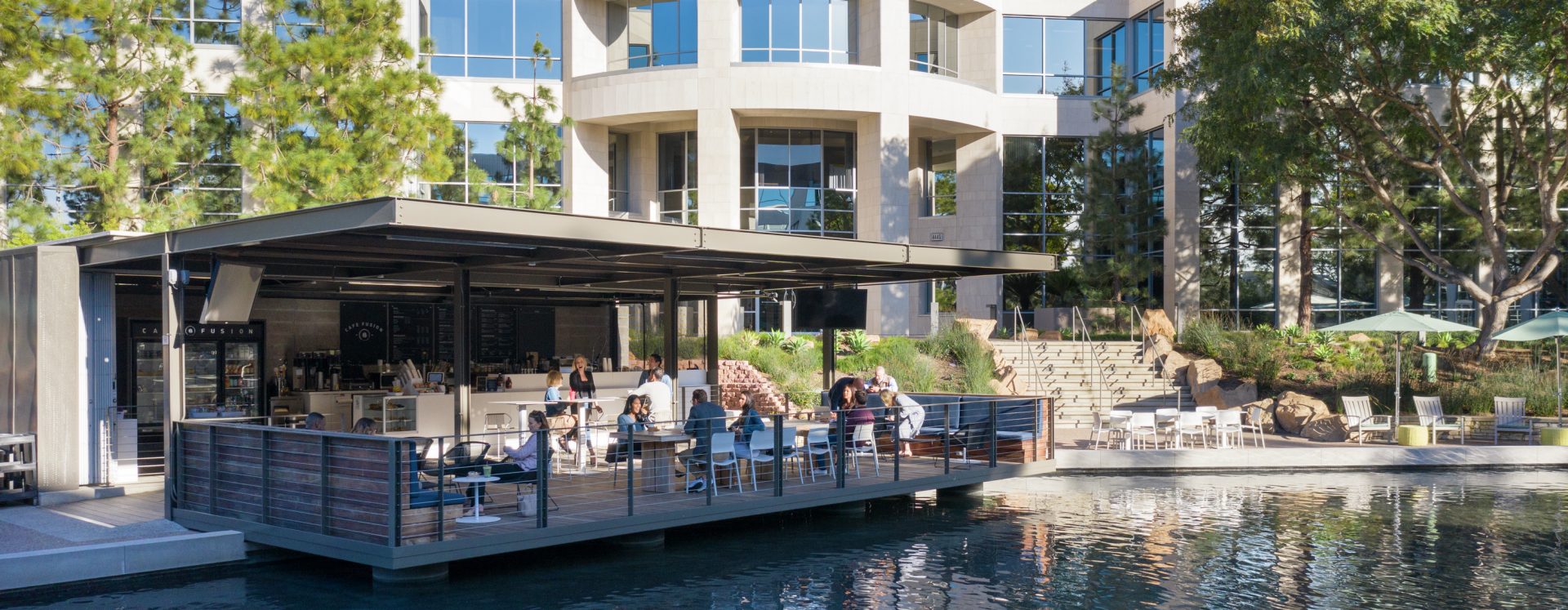 View of the Outdoor Workspace at La Jolla Reserve in San Diego, CA.