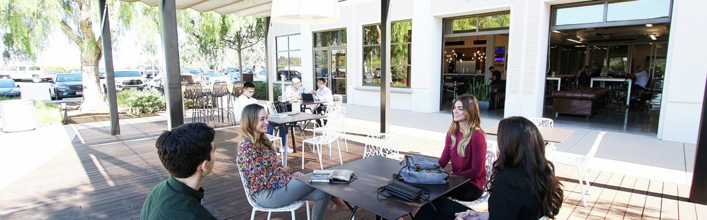 Customer suite photography of Next7 featuring outdoor patio Commons area (part of the Vine) by 5151 California - UCI Research Park in Irvine, CA.