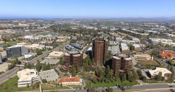 Aerial photography of La Jolla UTC featuring The Plaza in San Diego, CA