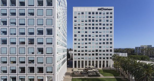 Exterior building photography of the office buildings at MacArthur Court in Newport Beach, CA