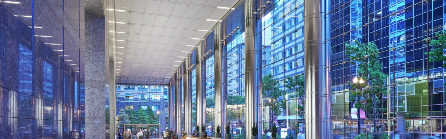 Groundfloor photography of the lobby at One North Wacker in Chicago, IL