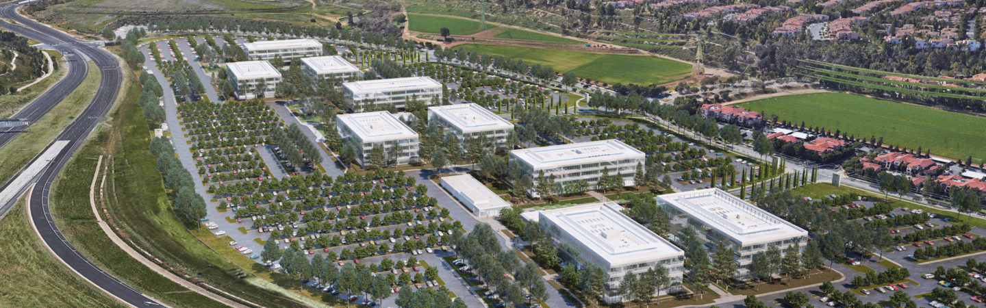 Rendering of Spectrum Terrace, a new Irvine Company office property development located in Irvine, CA