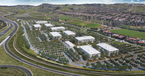 Rendering of Spectrum Terrace, a new Irvine Company office property development located in Irvine, CA