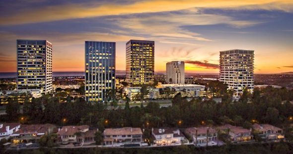 Aerial photography of Irvine Company Newport Center office buildings in Newport Beach, CA