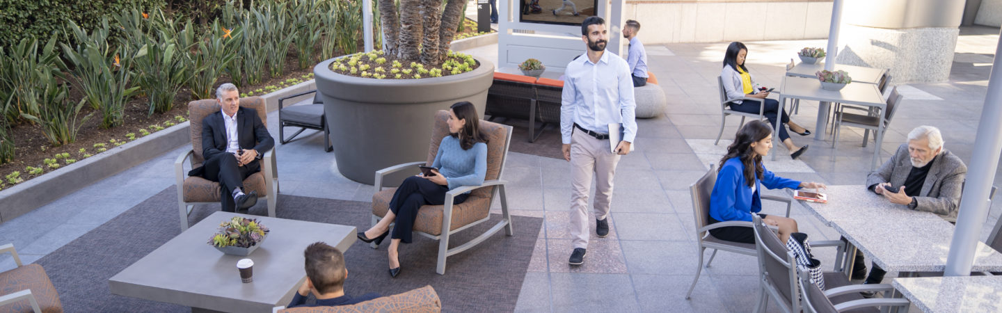 Photography of The Commons outdoor workspace located at Fox Plaza in Los Angeles, CA