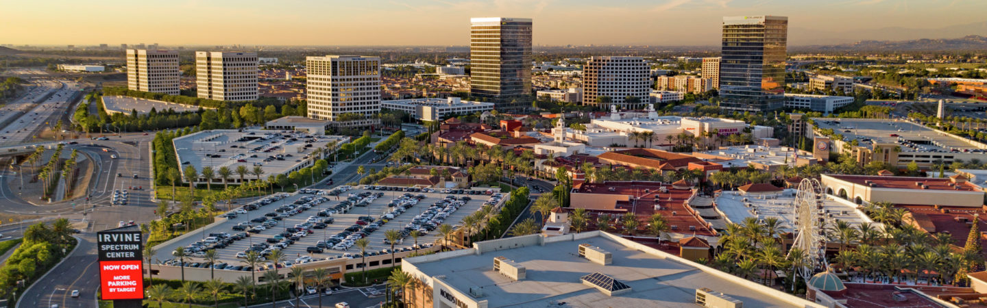 Aerial photography of Irvine Spectrum Center, 20 - 40 Pacifica, 200 Spectrum Center Drive, 300 Spectrum Center Drive and 400 Spectrum Center Drive in Irvine, CA