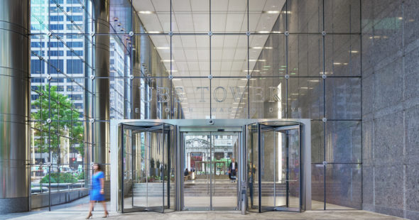 Photography of the building entrance to One North Wacker in Chicago, IL
