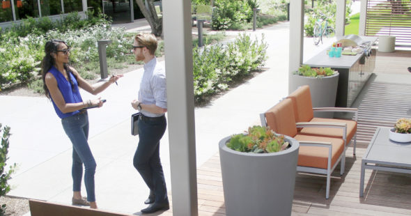 Photography of people enjoying The Commons, an outdoor workplace and gathering area, at Sand Canyon Business Center in Irvine, CA