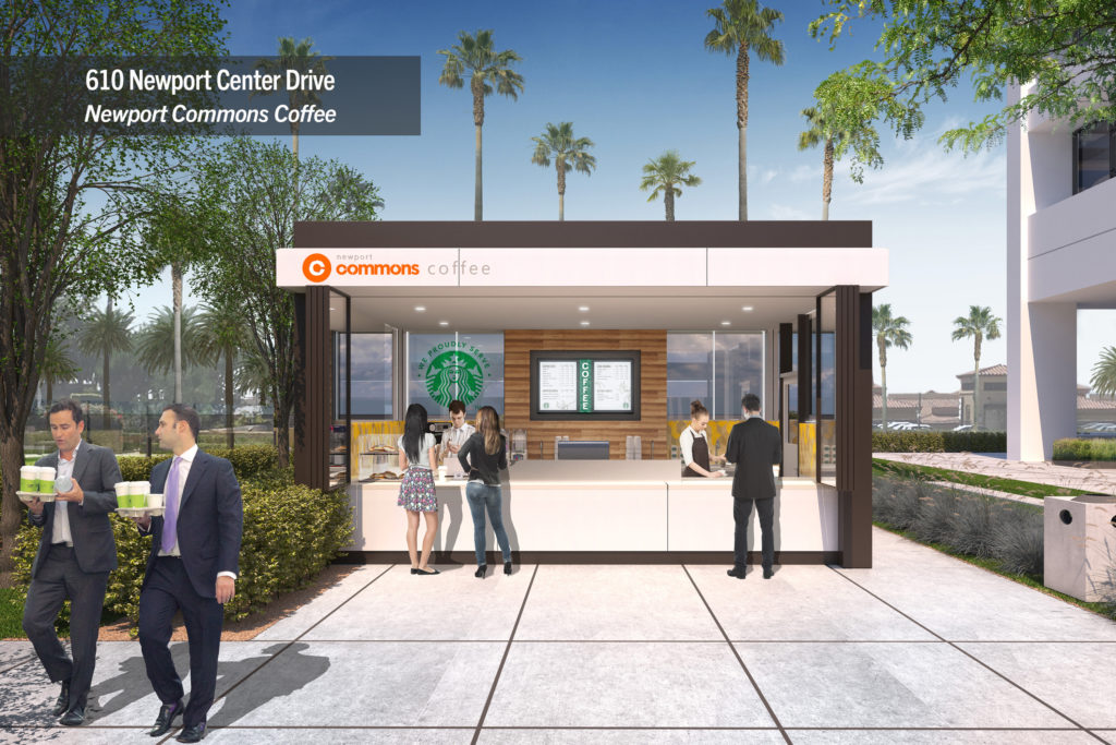 Rendering of the coffee kiosk serving the 600 Block for Newport Center in Newport Beach, CA