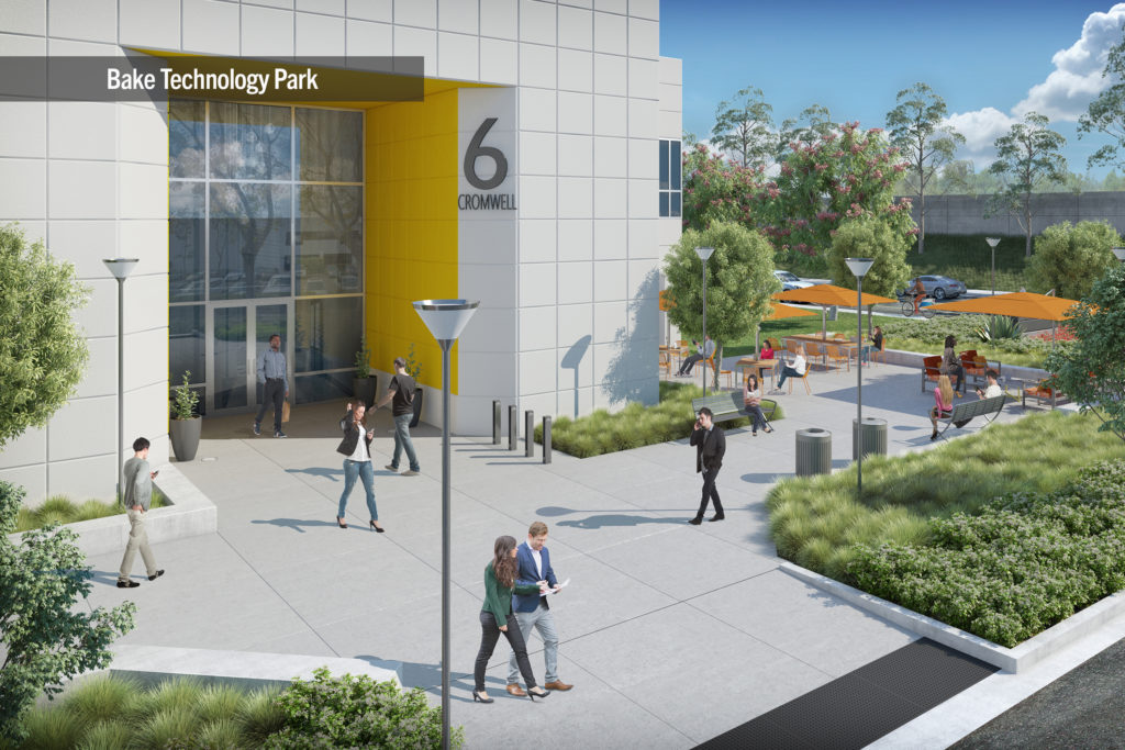 Rendering of the building entry of Bake Technology Park - 6 Cromwell in Irvine, CA