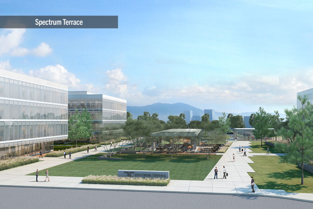 Rendering of Spectrum Terrace, a new Irvine Company office property development located in Irvine, CA