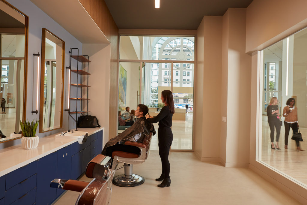 Hair salon located inside the lobby of 501 West Broadway
