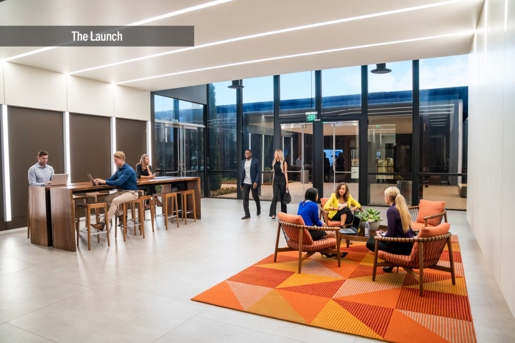 Lifestyle photography of a staged office suite at The Launch - 18600 MacArthur Blvd in Irvine, CA