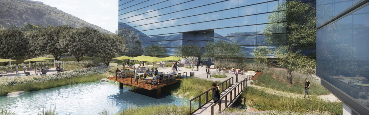 Rendering of the outdoor workspace at Centerside in San Diego, CA