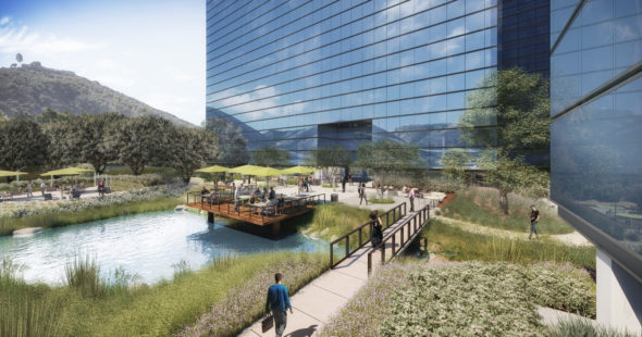 Rendering of the outdoor workspace at Centerside in San Diego, CA