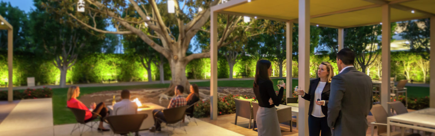 People enjoying The Commons at Jamboree Center in Irvine, CA