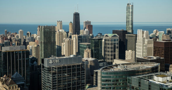 Aerial photography of 71 South Wacker and One North Wacker in Chicago, IL
