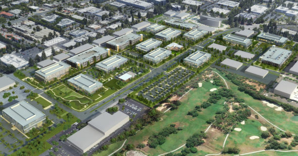 Aerial view of Pathline Park in Sunnyvale