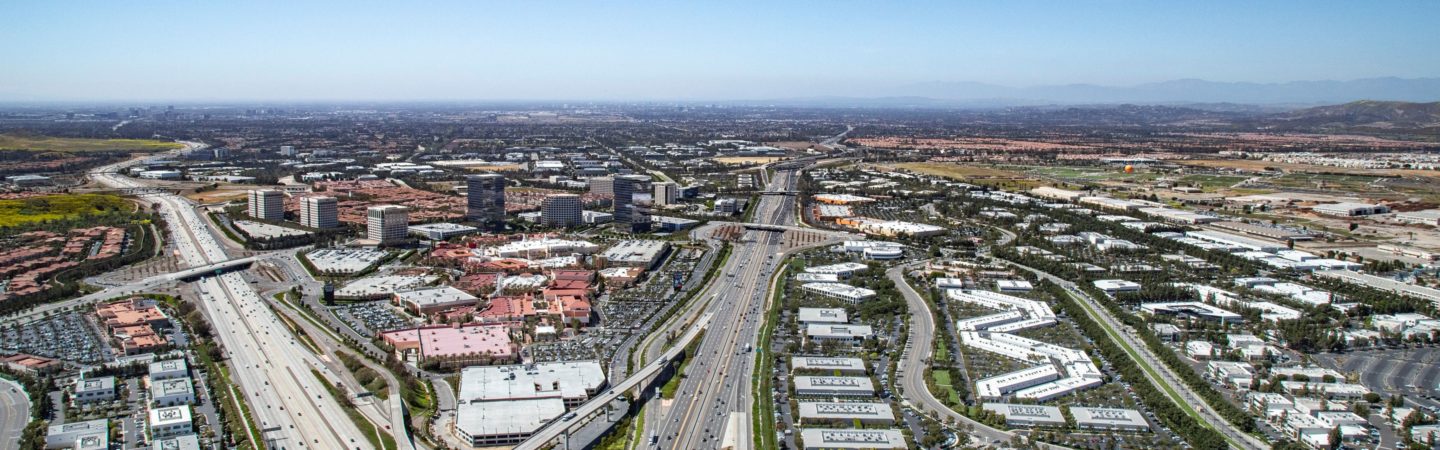 Aerial of the Orange County Irvine Spectrum area in Irvine, CA