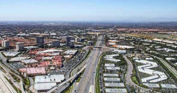 Aerial of the Orange County Irvine Spectrum area in Irvine, CA