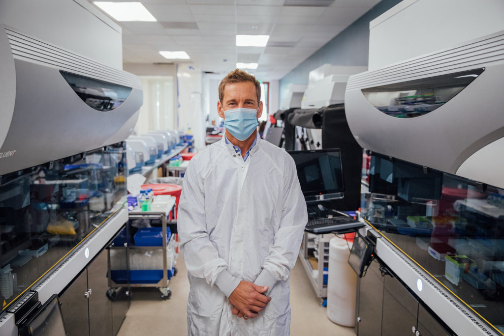 Jason Hansen in his purpose-built testing laboratory at UCI Research Park